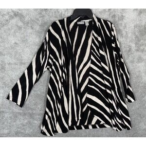 Chicos Travelers Animal Striped Print Slinky Open Front Cardigan Jacket Sz 1‎